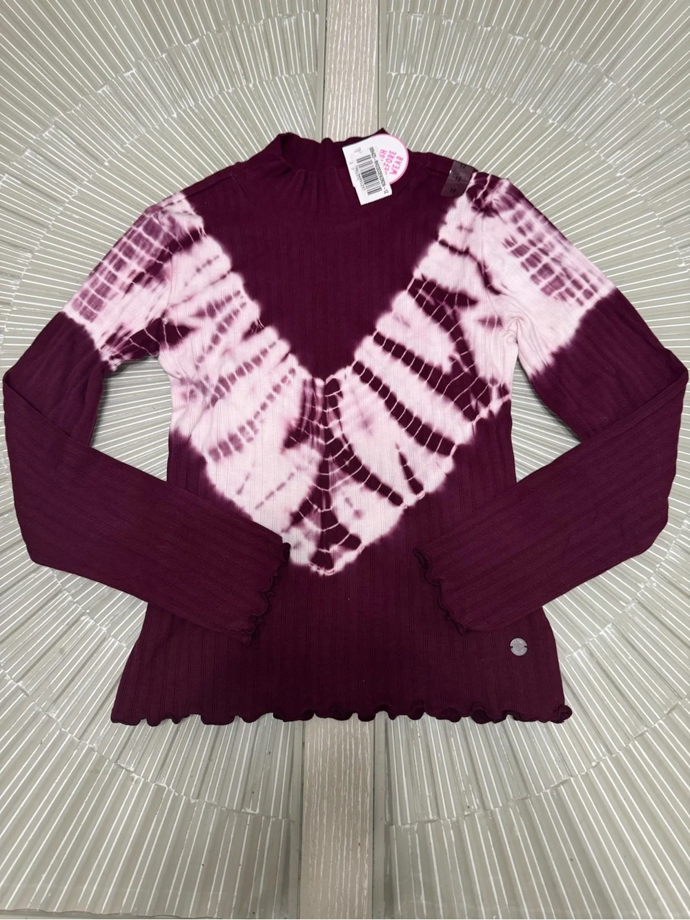 Justice Plum and Light Pink Tie-Dye Ribbed Mock Neck Top